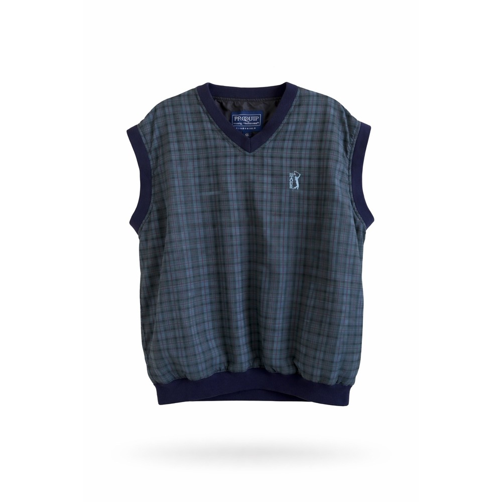 ProQuip‎ PGA Tour Windshield Golf Vest Mens XL Blue Plaid V-Neck Windbreaker